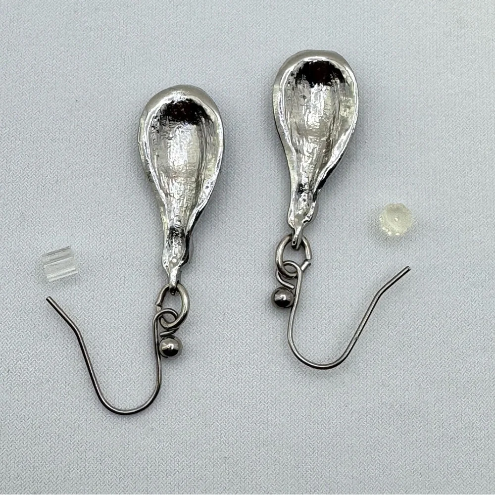 Chico’s Silver Tone Blue Enamel Teardrop Dangle Earrings NWT Boho Chic